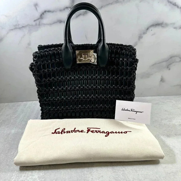 Ferragamo Studio Woven Leather Box Bag - Picture 1 of 5